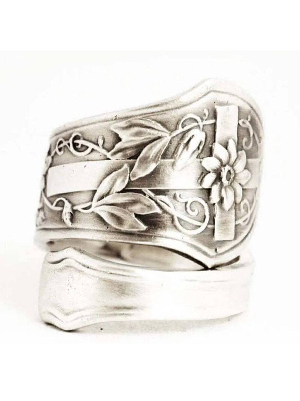 Boho Cross and Flower Spoon Ring #820